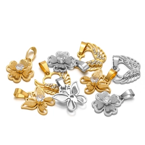 Stainless Steel Pendants Butterfly Heart Wings Clover Gold Plated Rhinestone DIY Jewelry Making Accessory