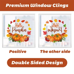 Double-sided window clings with autumn pumpkin and fall leaves for seasonal decoration