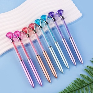 Set of 8 elegant crystal diamond ballpoint pens in pink blue and gold colors