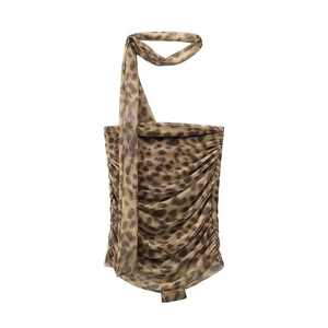 Chic leopard print halter neck top with ruched details and a slim fit silhouette