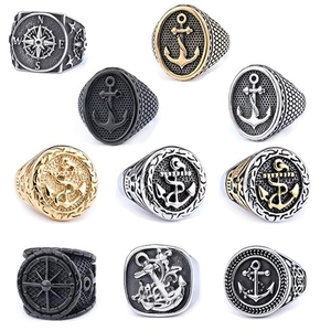 Men Vintage Anchor Compass Signet Ring 316L Stainless Steel Retro Viking Nautical Domineering Punk Rock Jewelry