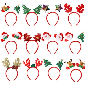 Set of 12 festive Christmas headbands featuring reindeer antlers, trees and sequins