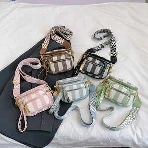Multi-color retro crossbody chest bags with wide patterned straps and zipper pockets