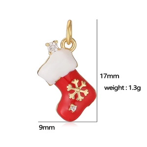 Detailed size and weight view of a red and white Christmas stocking pendant with gold snowflake