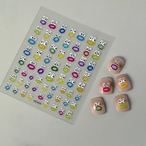 3D cartoon doodle nail stickers with funny mouth and eye expressions, style CO-015