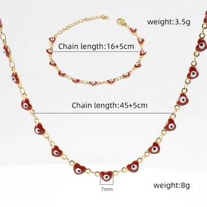 Dimensions détaillées du collier et du bracelet avec cœurs mauvais œil en or 18 carats