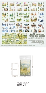 Detail view of 54pcs artistic stickers with material specs and size comparison