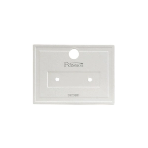 White rectangular jewelry display card for earrings and necklaces with Fashion text