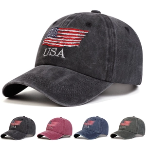 Washed Cotton Baseball Cap USA Flag Embroidery Distressed Vintage Sun Shade Outdoor Hat For Men Women