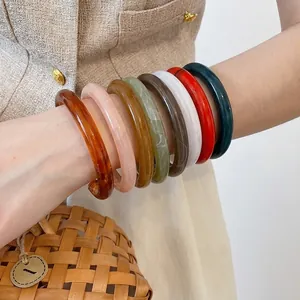 Minimalist vintage resin open bracelets in multi-color textures for women's fashion