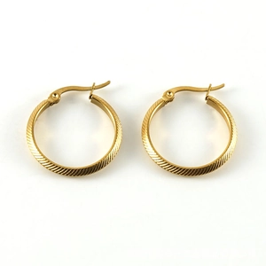 Minimalist gold-plated stainless steel hoop earrings with elegant spiral texture design
