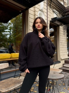 Women Quarter Zip Sherpa Fleece Sweatshirt Loose Fit Stand Collar Long Sleeve Winter Pullover Casual Top