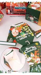 Détail de la boîte cadeau de Noël DIY avec ruban adhésif double face et motifs festifs