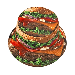 Wende-Anglerhut für Damen und Herren mit realistischem Rindfleisch-Burger-Aufdruck