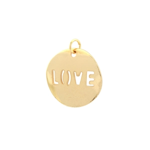 Golden round metal pendant with LOVE cutout and star detail for DIY necklace jewelry