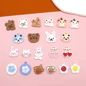 Cartoon Animal Alloy Charms Jewelry Making Matte Enamel Pendants For Earrings Bracelets Bear Rabbit Cat Flower Shape