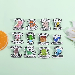 Set of 12 creative cartoon enamel pins with cute dinosaur and octopus shapes