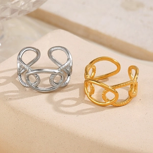Bague Croisée Superposée À Maillons De Chaîne Creux Pour Femmes Acier Inoxydable Plaqué Or 18 Carats Bijoux Réglables