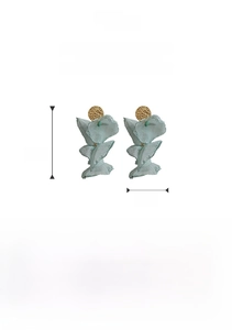 Detail of light green chiffon flower earrings with S925 silver needles and tassels