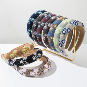 Luxury Padded Rhinestone Headband For Women Vintage Baroque Style Shiny Crystal Fabric Hair Band Elegant Party Hair Accessories