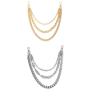 Multi-layer industrial metal pant chains in gold and silver with lobster clasps