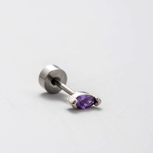 Titanium steel stud earring featuring a purple marquise-cut zircon and screw-back design