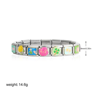 Dettaglio del bracciale in acciaio inossidabile da 9mm con perline smaltate e peso 14,6g