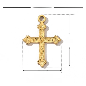 Diagramme technique d'un pendentif croix en acier inoxydable doré de 25 mm de hauteur