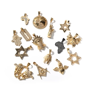Pendentifs hip hop en acier inoxydable or et noir avec divers motifs symboliques