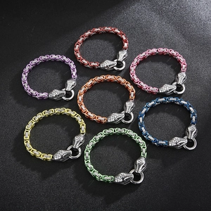 Set of seven hip hop snake-head stainless steel bracelets in vibrant assorted colors