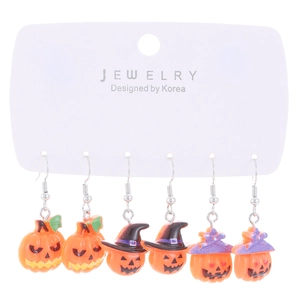 Lot de 3 paires de boucles d'oreilles citrouille d'Halloween avec chapeaux