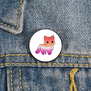 Cartoon Cat Brooch Pin Gradient Starry Sky Round Metal Badge For Clothing Backpack Decoration Cute Jewelry Gift