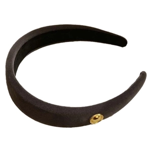 Thick black velvet sponge headband for women with a vintage golden round metal buckle