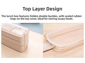 Detail of leak-proof silicone seal and secure buckles on double-layer lunch box