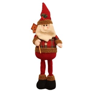 Adjustable telescoping Santa Claus plush doll with red green plaid coat and long legs