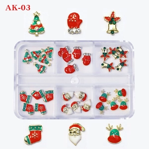 Detailed Christmas nail art charms kit including alloy Santa, tree and snowflake charms