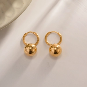 Stainless Steel 18K Gold Plated Ball Pendant Hoop Earrings For Women Geometric Minimalist INS Style Jewelry