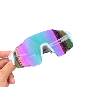 White semi-rimless cycling sunglasses with rainbow lenses for mountain hiking and sports