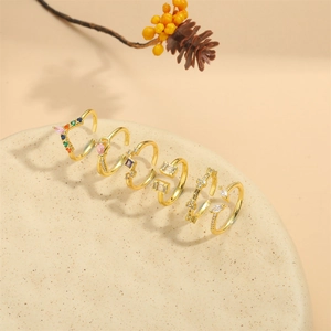 Vintage Minimalist Copper Zirconia Open Adjustable Ring For Women Geometric Square Stone Colorful Jewelry Gift