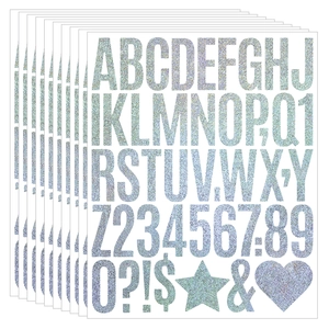 Multiple sheets of holographic glitter alphabet and number stickers for DIY gift decor