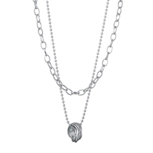 Double-layer stainless steel chain necklace with twisted multi-circle knot pendant