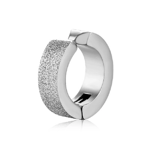 Silver punk clip-on earring with matte sandblasted finish and C-shaped opening design