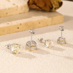 Orecchini A Lobo Con Zirconia Gialla E Perno In Argento Sterling 925 Gioielli Minimalisti A Quattro Griffe Donna