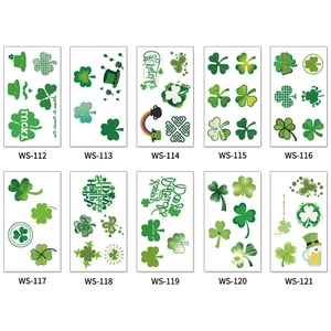 Set of 10 waterproof St. Patrick's Day temporary tattoos with green clovers and hats