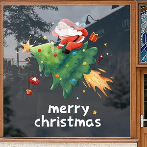 Christmas tree and Santa rocket window stickers for festive holiday glass decoration