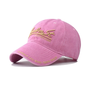Detail of vintage pink washed cotton baseball cap with Bourbon St. New Orleans embroidery