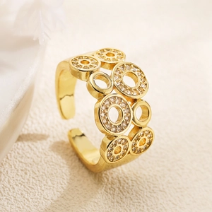 18K gold plated geometric open ring with cubic zirconia in a modern circular design