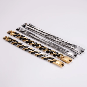 Heavy punk style stainless steel cuban chain bracelets in silver and black gold finish