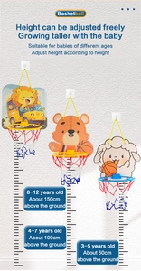 Infographic showing adjustable heights for cartoon basketball hoop for kids growth