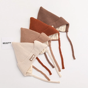 Winter knitted baby witch hats set in beige, brown, and red with ear protection and ties